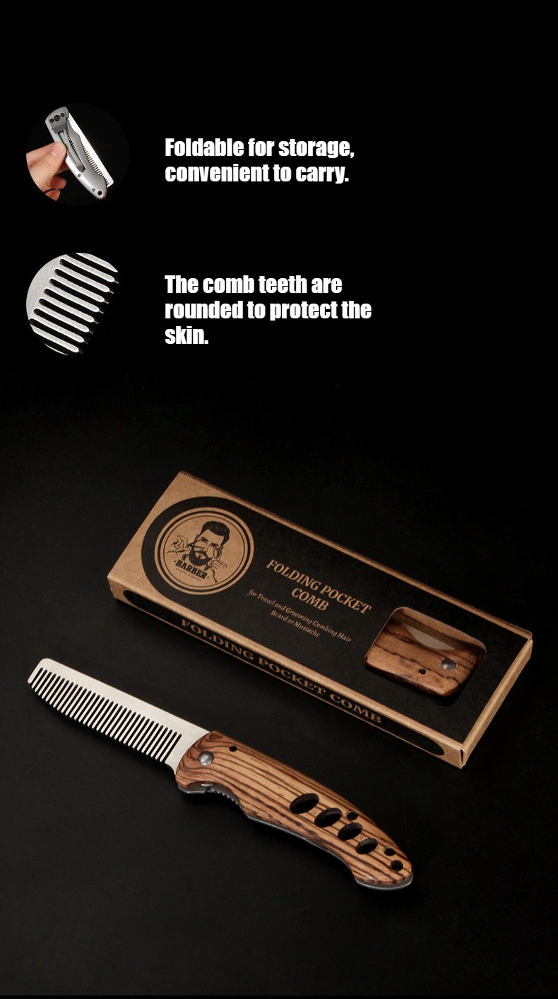Sisir Jenggot Lipat Kayu & Log - Men'S Grooming Product ulasan dan harga